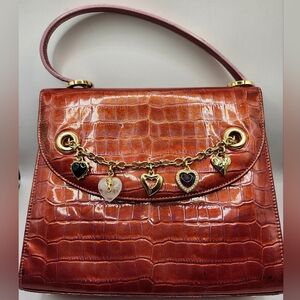 Vintage St. John Genuine Crocodile Leather Patent Handbag With Charms